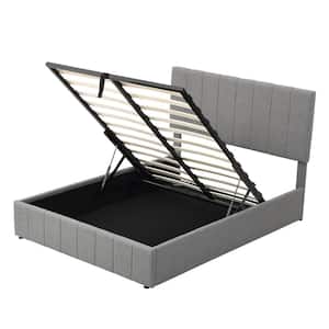 Gray Queen Size Upholstered Platform Bed with a Hydraulic Storage System