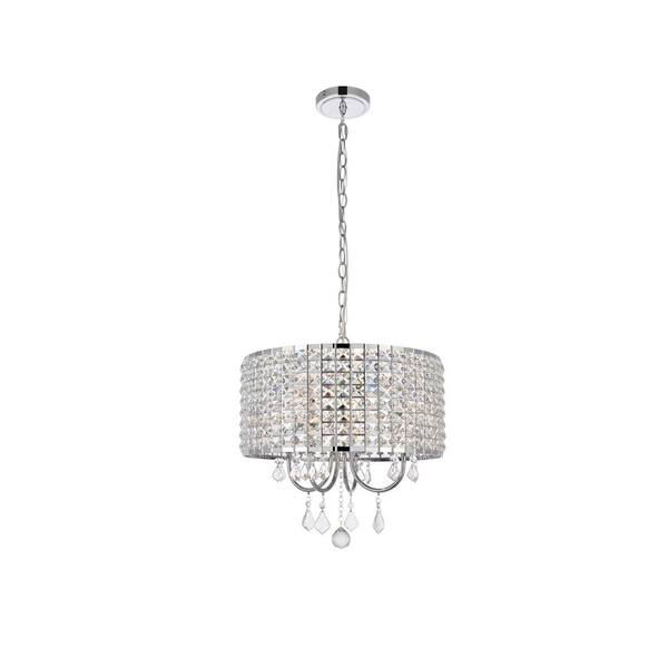 Unbranded Home Living 40-Watt 4-Light Chrome Pendant Light with Iron and Crystal Shade, No Bulbs Included