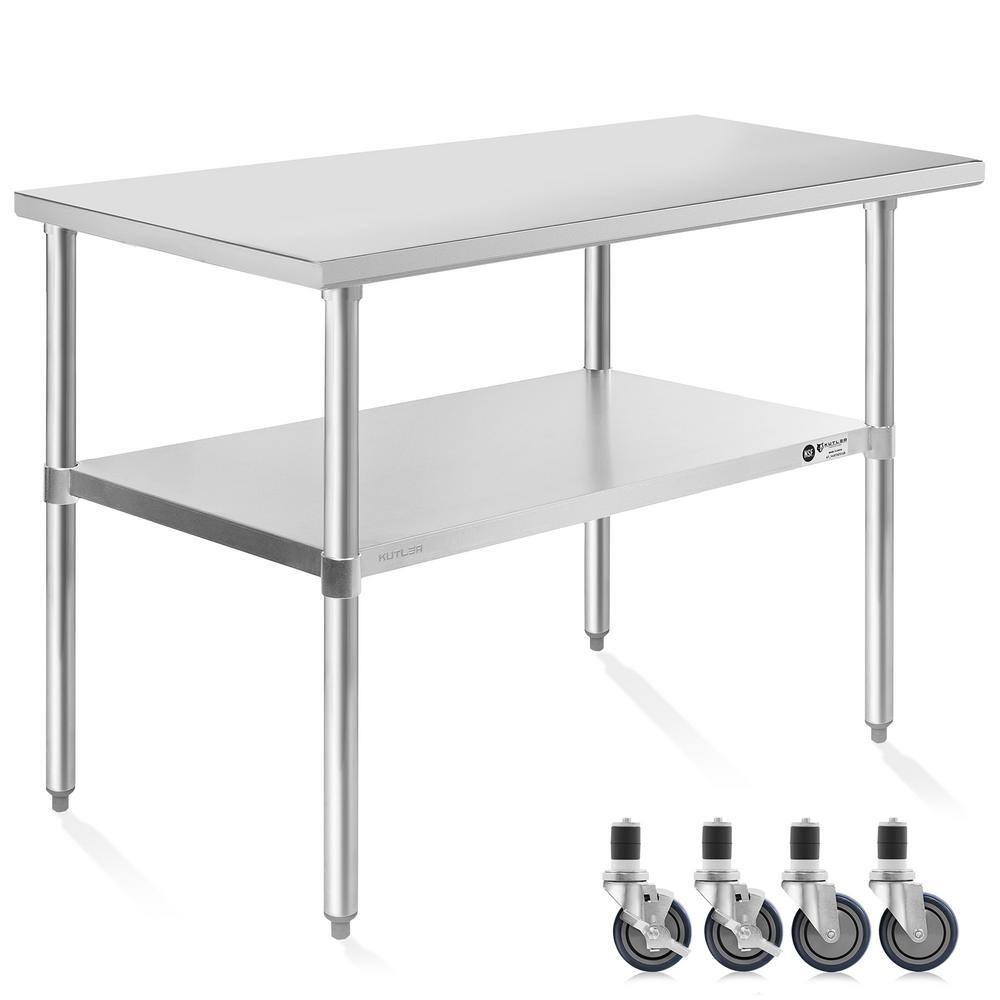 24 In X 48 In Stainless Steel Kitchen Prep Table With Bottom Shelf   Stainless Steel Kitchen Prep Tables Prep Kt 06 4w 64 1000 