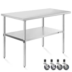 24 in. x 48 in. Stainless Steel Kitchen Prep Table with Bottom Shelf and Casters