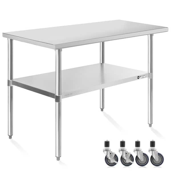 Unbranded 24 in. x 48 in. Stainless Steel Kitchen Prep Table with Bottom Shelf and Casters