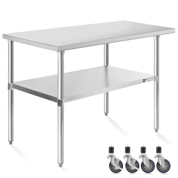 24 In X 48 In Stainless Steel Kitchen Prep Table With Bottom Shelf   Stainless Steel Kitchen Prep Tables Prep Kt 06 4w 64 600 