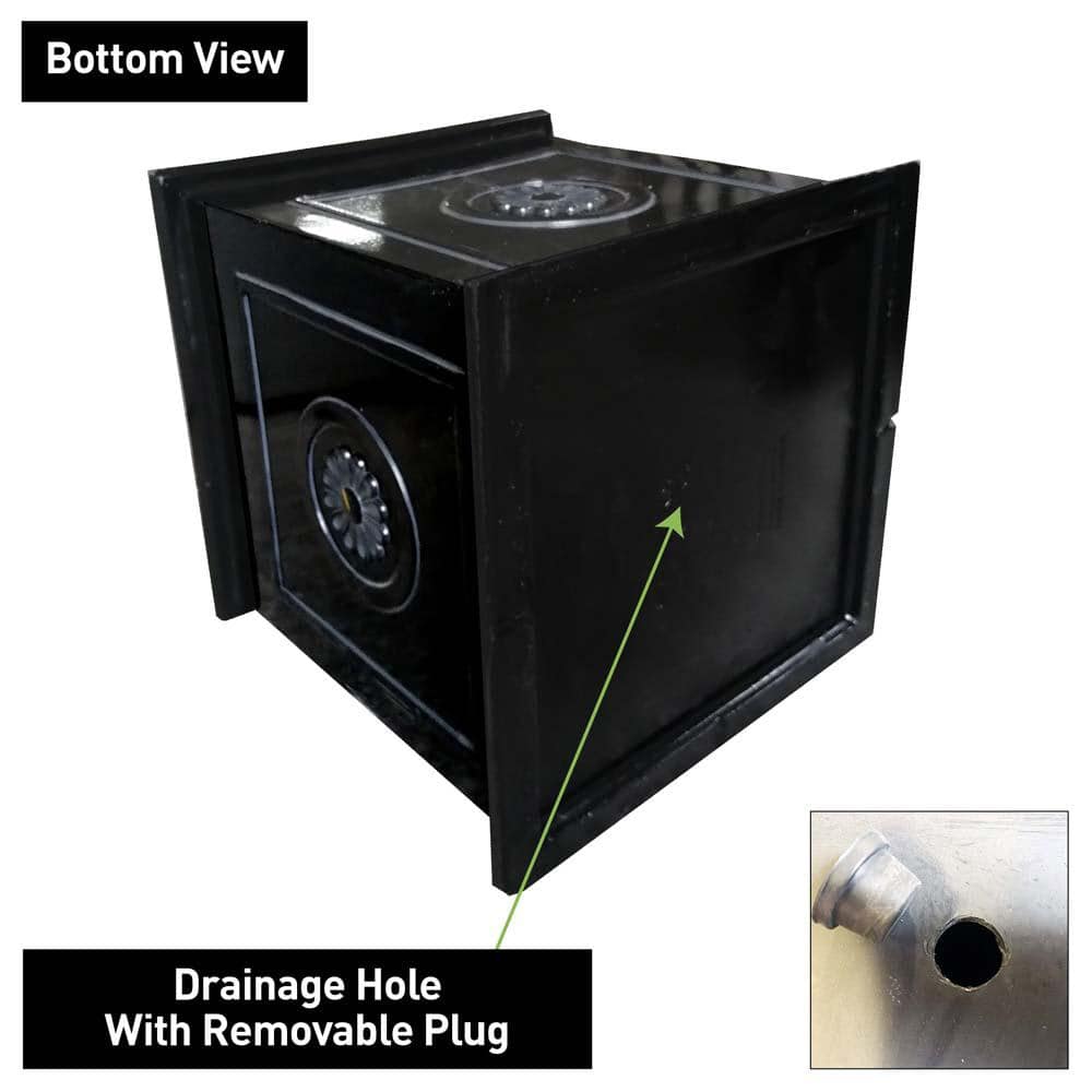 Glossy Black Square Resin Planter with Floral Medallions, 16"