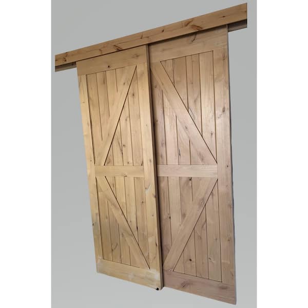 Double 36 in. x 84 in. Unfinished Alder Wood Bypass Sliding Barn Door with Hardware Kit