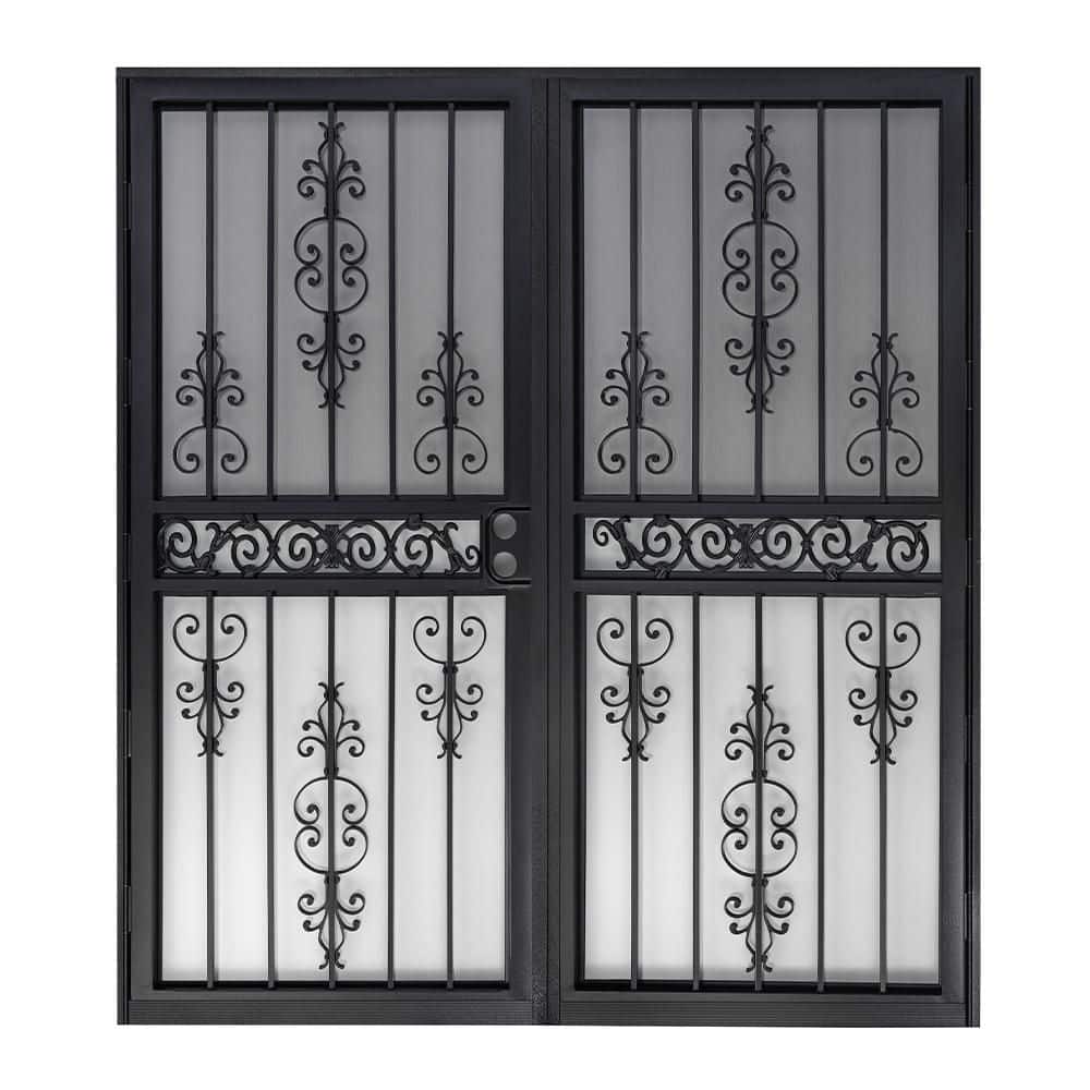 Grisham 72 in. x 80 in. Black Steel Spanish Lace Double Door