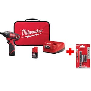 M12 12V Lithium-Ion Cordless 1/4 in. Hex Screwdriver Kit with Two 1.5Ah Batteries, Charger, Tool Bag and Bit Set