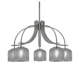 Olympia 17 in. 5-Light Graphite Downlight Chandelier Smoke Textured Glass Shade