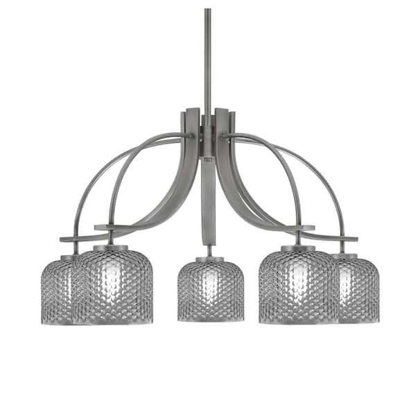 Unbranded Olympia 17 in. 5-Light Graphite Downlight Chandelier Smoke Textured Glass Shade