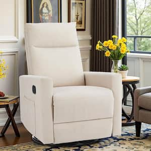 Beige Fabric High Back Swivel Recliner Chair Glider Rocking Chair for Nursery, Living Room