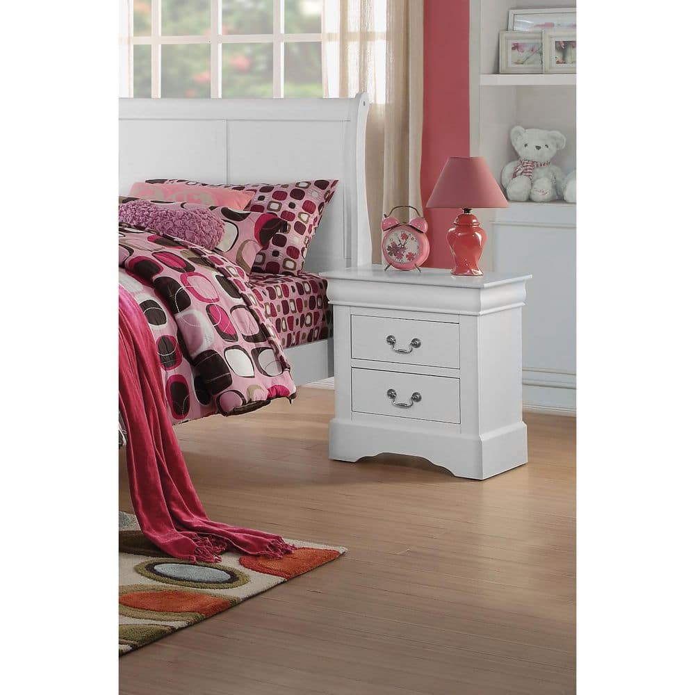 White 2 Drawer 22 in. W Nightstand