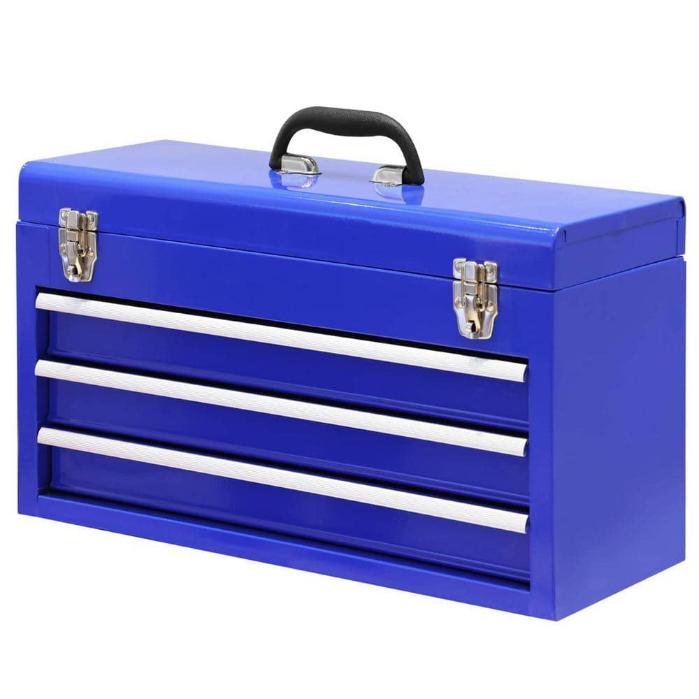 P.I.T. Portable 12” Heavy Duty Steel Tool Box with Metal Latch, Blue Hand  Carry Tool Cases for Tools Storage 