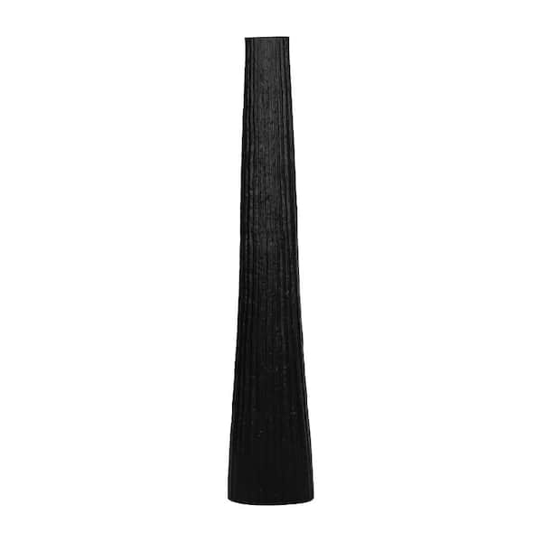 58 in. Black Metal Cylinder Ribbed Textured Finish Floor Vase