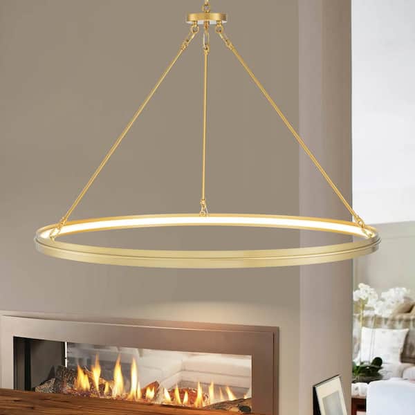 Lucian 1 - Light Brushed Gold LED Wagon Wheel Pendant Light
