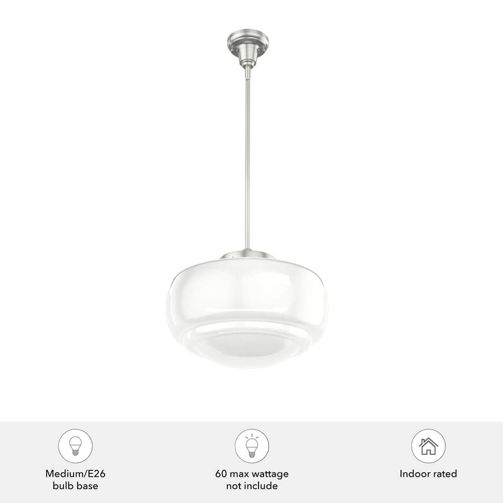 Transitional Brushed Nickel LED Pendant with Glass Shade