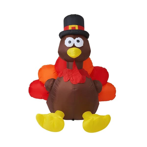 6 ft. x 4 ft. LED Light Up Christmas/Halloween/Birthday Theme Lawn Inflatable with Pilgrim Hat and Built-in Sandbags