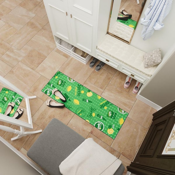 Green 2 ft. x 5 ft. For Man Cave Bedroom Kitchen Modern Sprite Logo Non-Slip Runner Rug