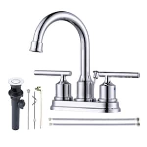 Modern 4 in. Centerset Double Handle High Arc Bathroom Faucet with Drain Kit Included in Chrome
