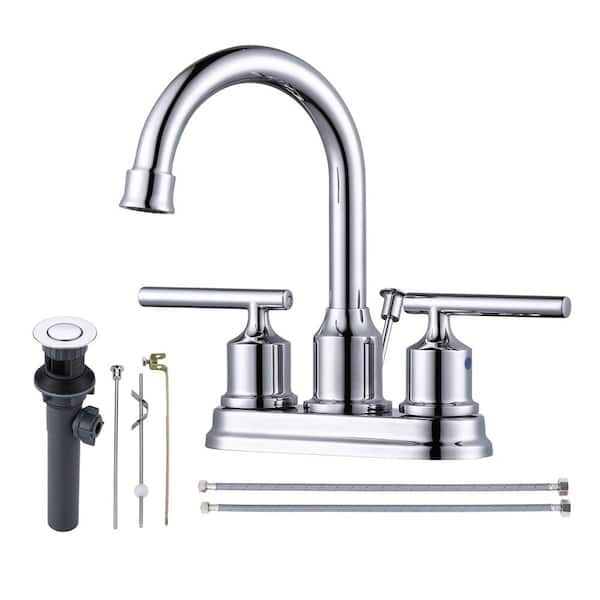 IVIGA Modern 4 in. Centerset Double Handle High Arc Bathroom Faucet with Drain Kit Included in Chrome
