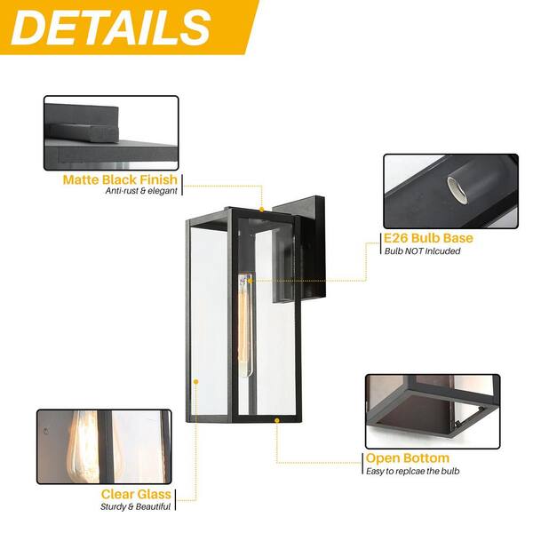 Rectangular Outdoor Wall Lamp, Glass Exterior Sconce Lighting Fixture...