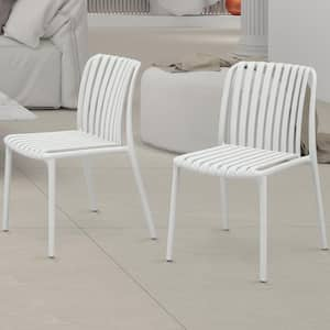 Color Your Life Resin Stackable Outdoor Dining Chair in White (Set of 2)