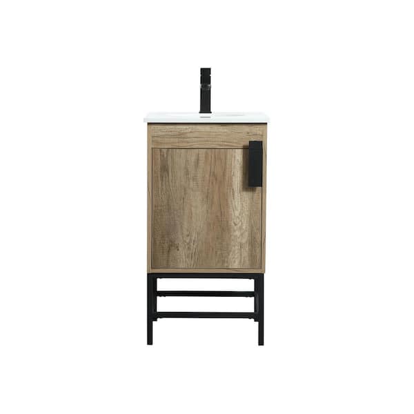 Unbranded Simply Living 18 in. W x 19 in. D x 33.5 in. H Bath Vanity in Natural Oak with Ivory White Engineered Marble Top
