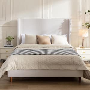 Harper Indoor Upholstered Metal Frame Tall Headboard King Platform Bed with Wingback, Ivory