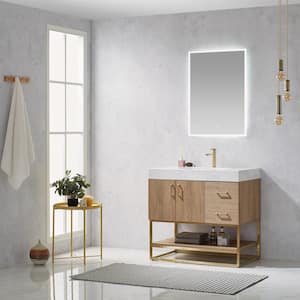 Alistair 36 in. Bath Vanity in North American Oak with Grain Stone Top in White with White Basin and Mirror