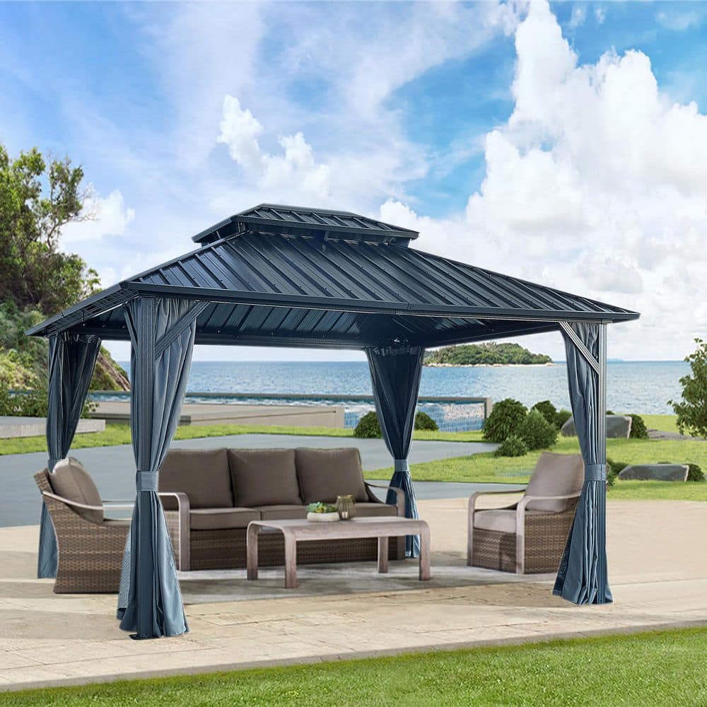 10 ft. x 12 ft. Outdoor Hardtop Gazebo with Galvanized Steel Double Roof, S
