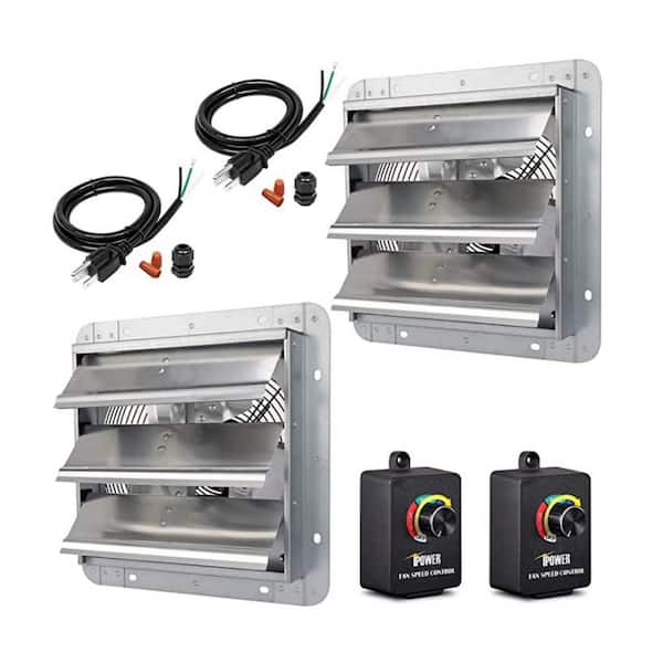 10 in. 820 CFM Aluminum Silver Electric Power Gable Mount Attic Fan with Speed Controller and Power Cord Kit, 2 Pack