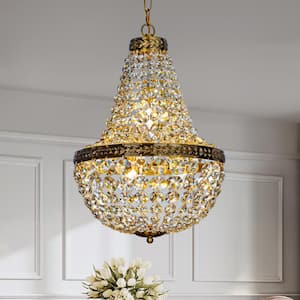 13.8 in. 4-Lights Unique/Statement Glam Antique Gold Empire Chandelier with Crystal