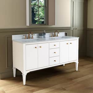 Roma 61 in. W x 22 in. D Bath Vanity in White with Carrara Engineered Stone vanity top with White Basin