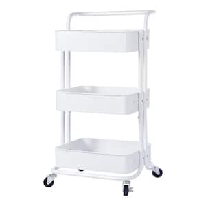 3-Tier Metal Storage Rolling Utility Cart Heavy Duty Craft Cart with Wheels and Handle in White