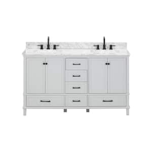 Merryfield 61 in W x 22 in D x 35 in H Double Sink Freestanding Bath Vanity in Dove Grey With White Carrara Marble Top