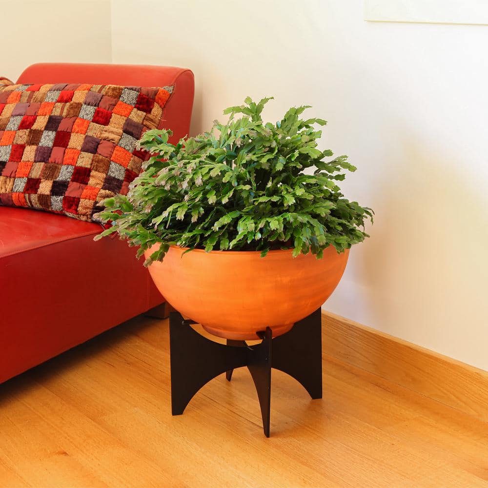 Burnt Sienna Galvanized Steel Planter Bowl with Black Iron Stand