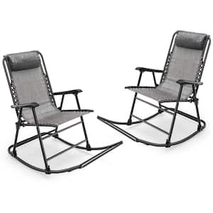 Set of 2 Metal Camping Outdoor Rocking Chair Folding Rocker Footrest Lightweight Outdoor Grey