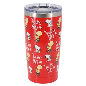 Ho Ho Ho 20 Ounce Stainless Steel Travel Tumbler with Clear Lid in Jolly Red