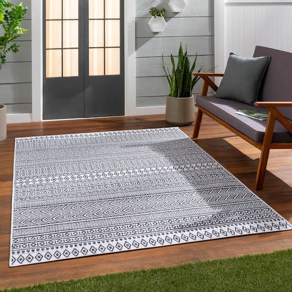 Merrigan Black 6 ft. 7 in. x 9 ft. Indoor/Outdoor Patio Area Rug