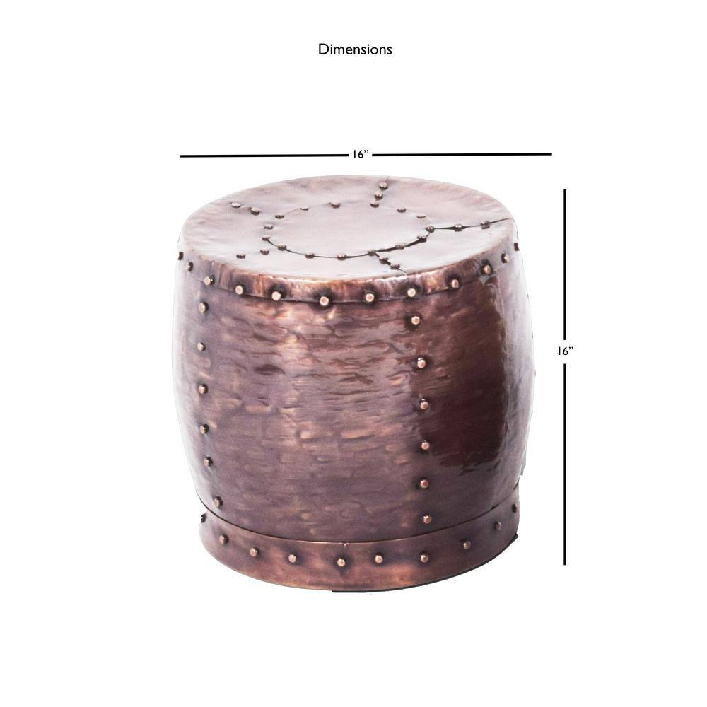 Antique Copper 16" Round Metal Drum End Table