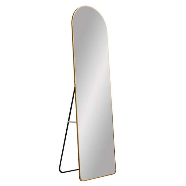 Unbranded 16.5 in. W x 59.8 in. H Arched Gold Metal Full Length Floor Mirror