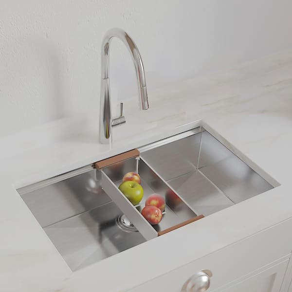 Staykiwi 32 in. Undermount Single Bowl 18 Gauge Brushed Chrome Stainless Steel Kitchen Sink with Bottom Grids