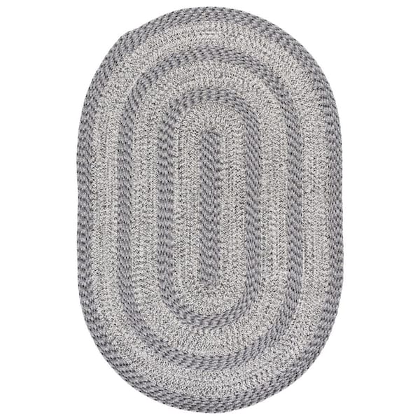 Braided 4 ft. x 6 ft. Oval Gray Two-Tone Border Washable Indoor/Outdoor Area Rug