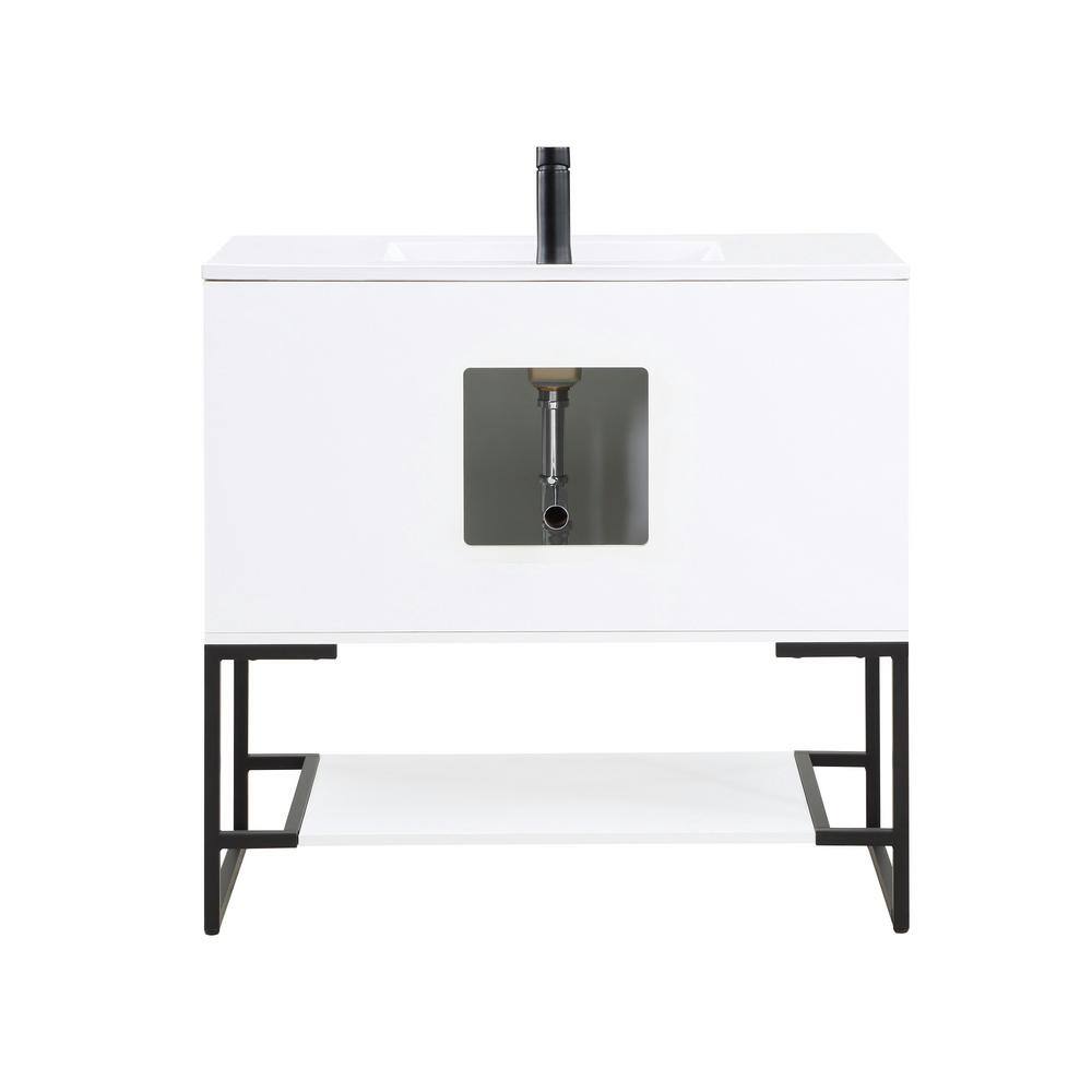 Scarsdale 36" White Freestanding Bathroom Vanity with Steel Legs