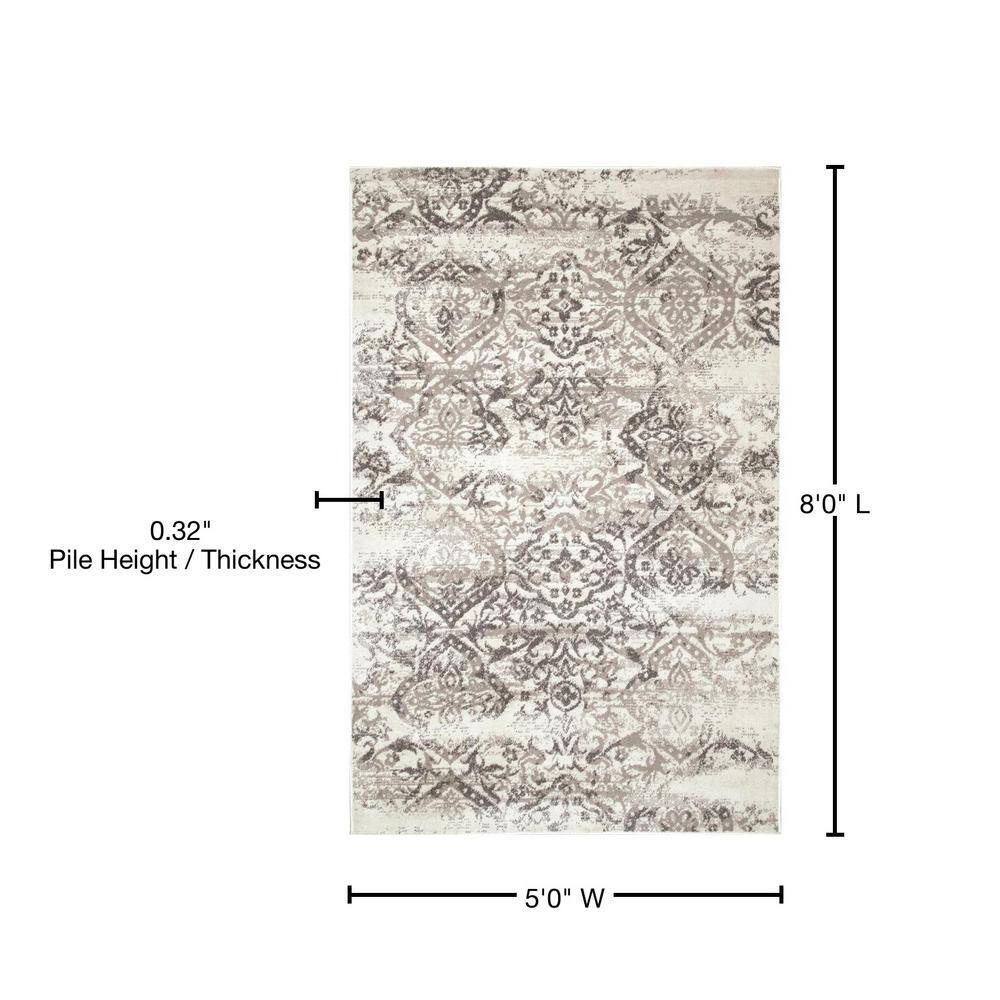 Gray Floral Synthetic Easy Care Rectangular Area Rug