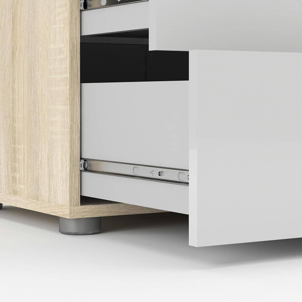 White and Oak Double 8-Drawer Modern Dresser