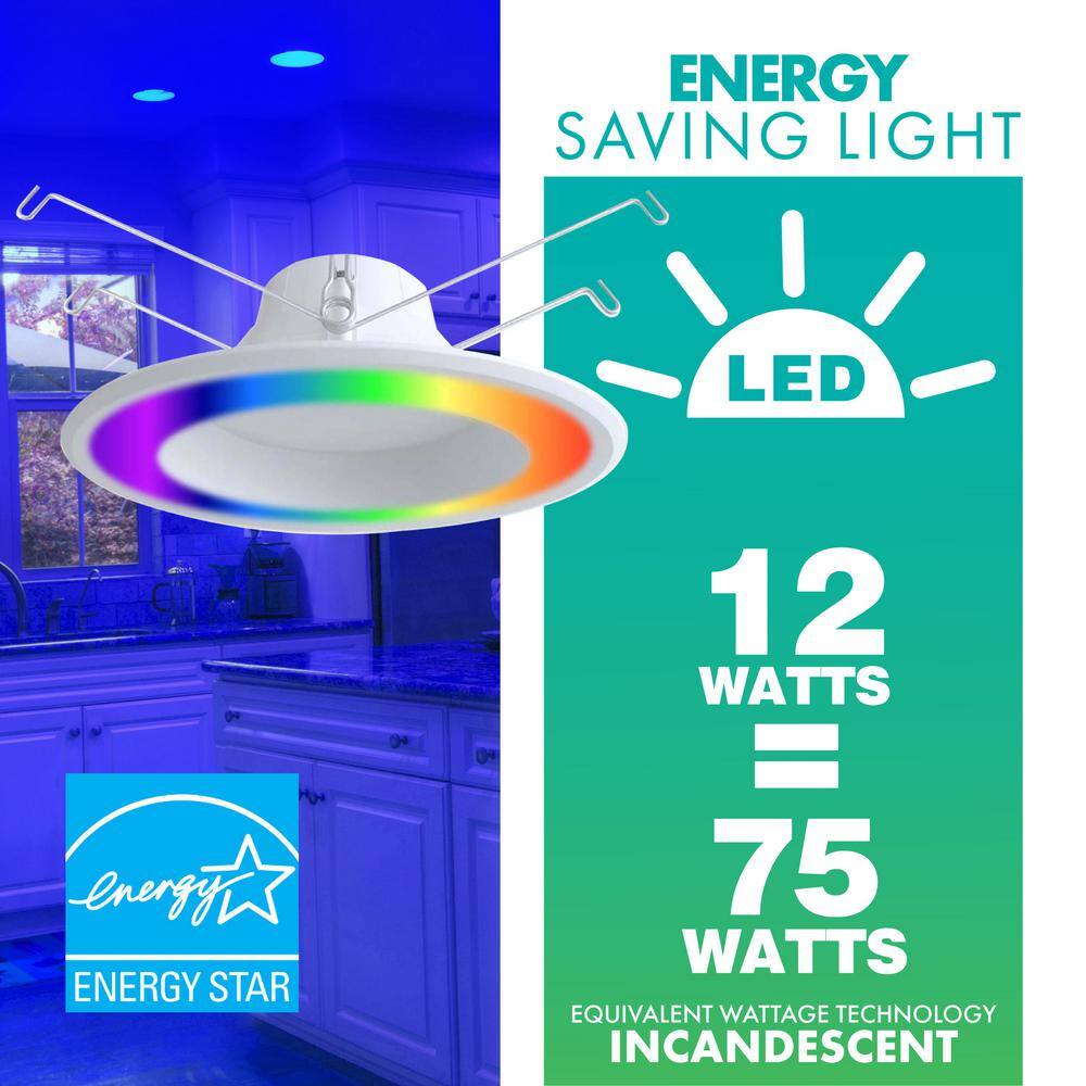 White Smart Wi-Fi LED Recessed Downlight with RGB Color