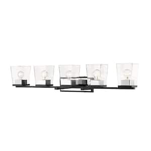 Bleeker Street 42.5 in. 5-Light Matte Black and Chrome Vanity Light with Clear Glass