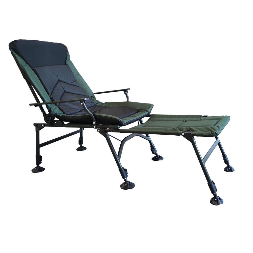 Green Black Camping Chair with Detachable Footrest, Adjustable backrest for