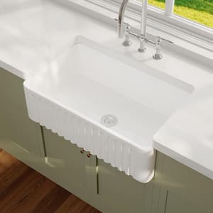 Brooklyn 30 in. x 18 in. Single Bowl Farmhouse Apron Kitchen Sink with Bottom Grids and Strainer in White Ceramic