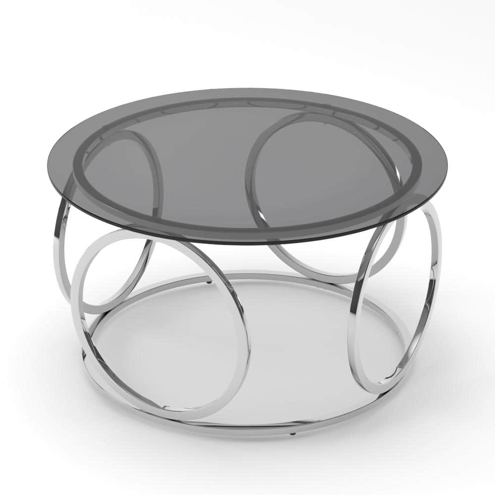 Modern 31.5 in. Round Glass Coffee Table with Chrome Metal Frame Contemporary Accent Table for Living Room Gray price history on PriceWatchPro