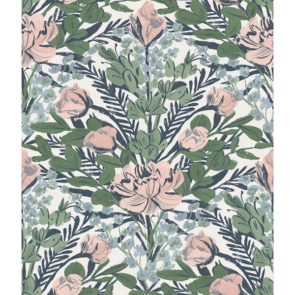 NuWallpaper Soft Multi Blue Moody June Blooms Vinyl Peel and Stick Wallpaper Sample